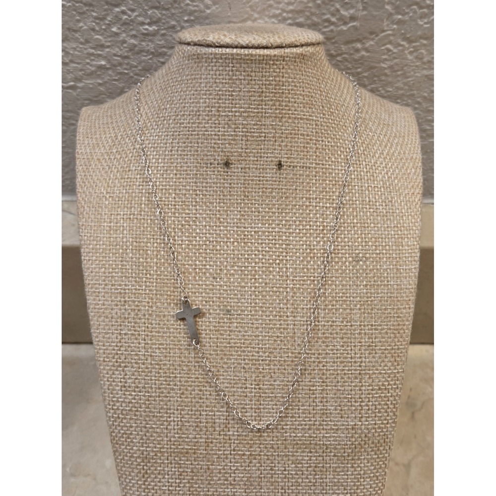 Vintage Sterling Silver In-line Cross Pendant Necklace 16"‎